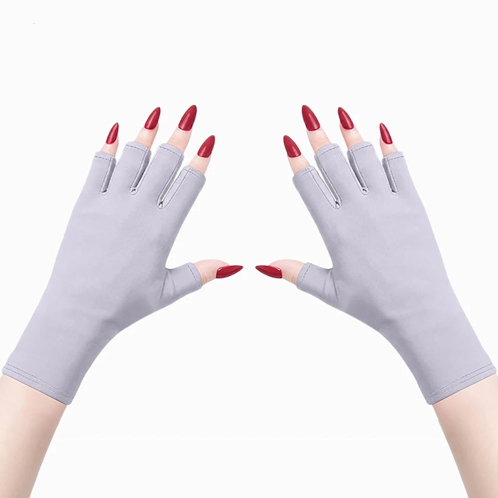 Guantes de gel con protección UV; guantes elásticos sin dedos para proteger las manos durante el arte de uñas, aptos para uso doméstico y en exteriores.