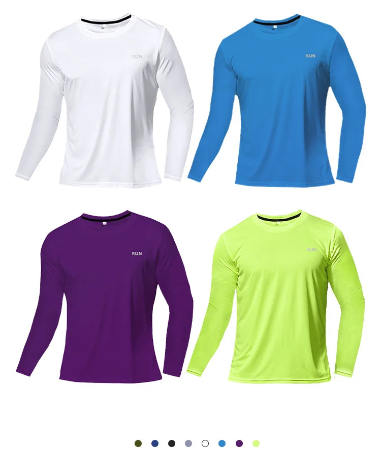 Camiseta de manga larga para hombre con protección solar UPF 50+; ideal para natación, pesca, senderismo y correr; tejido de secado rápido y ligero.