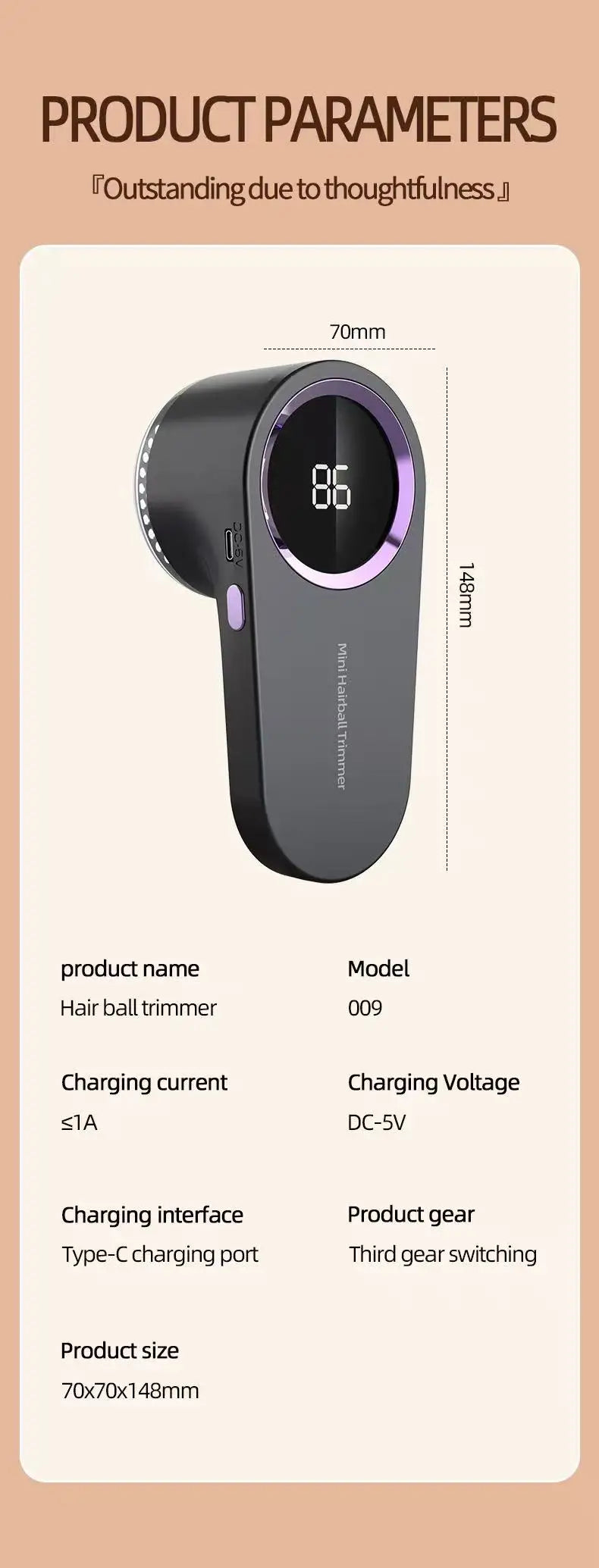Quitapelusas eléctrico para ropa con pantalla digital LED, recargable por USB, para suéteres y tejidos.