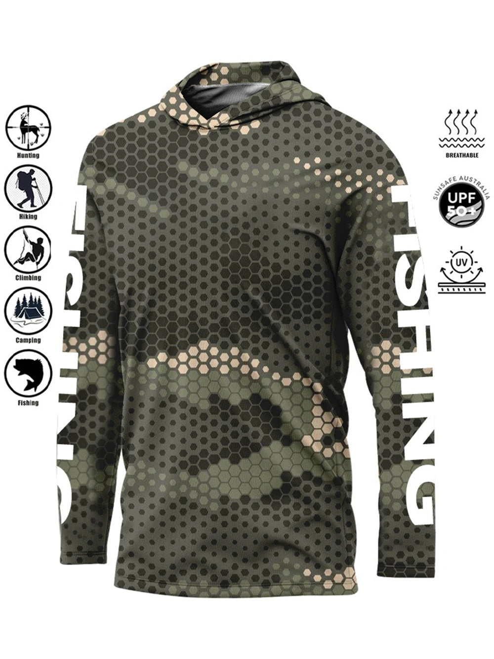 Camiseta de pesca con capucha UPF 50+ – Secado rápido y absorción de humedad