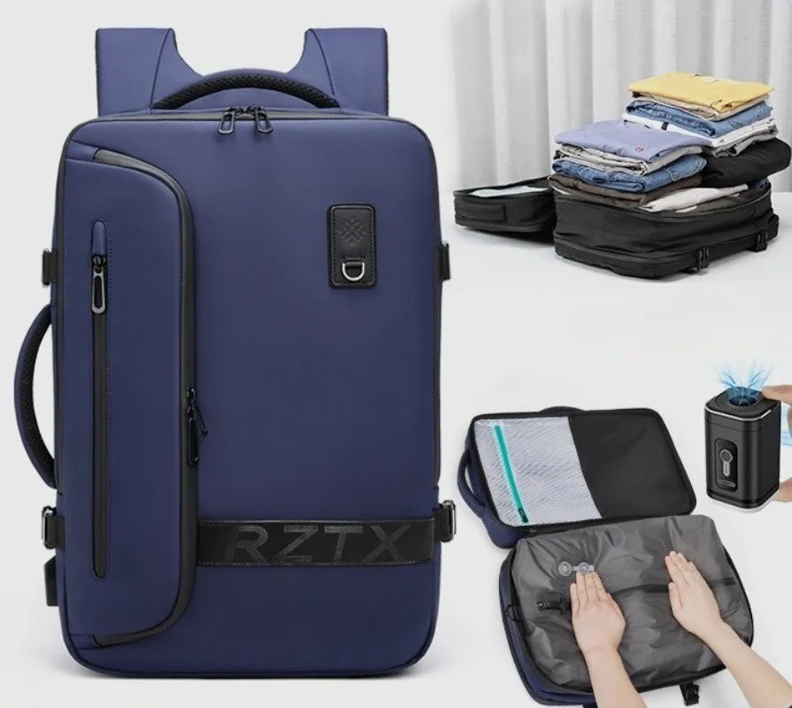 Mochila de viaje con compresión al vacío 60L | Puerto USB y compartimento para portátil