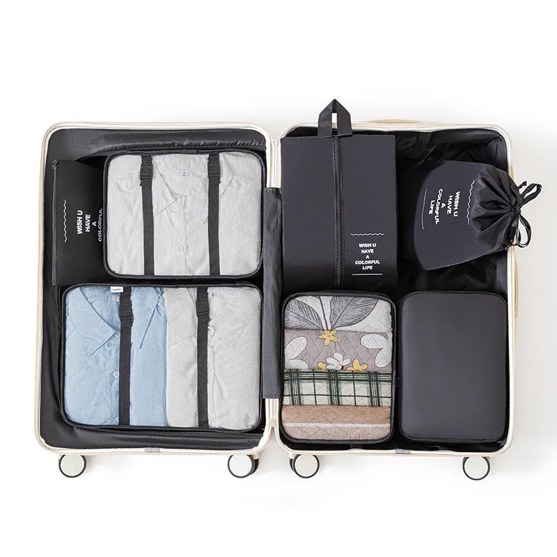 Set organizadores de viaje: cubos de embalaje, bolsas para maleta y fundas para ropa y zapatos