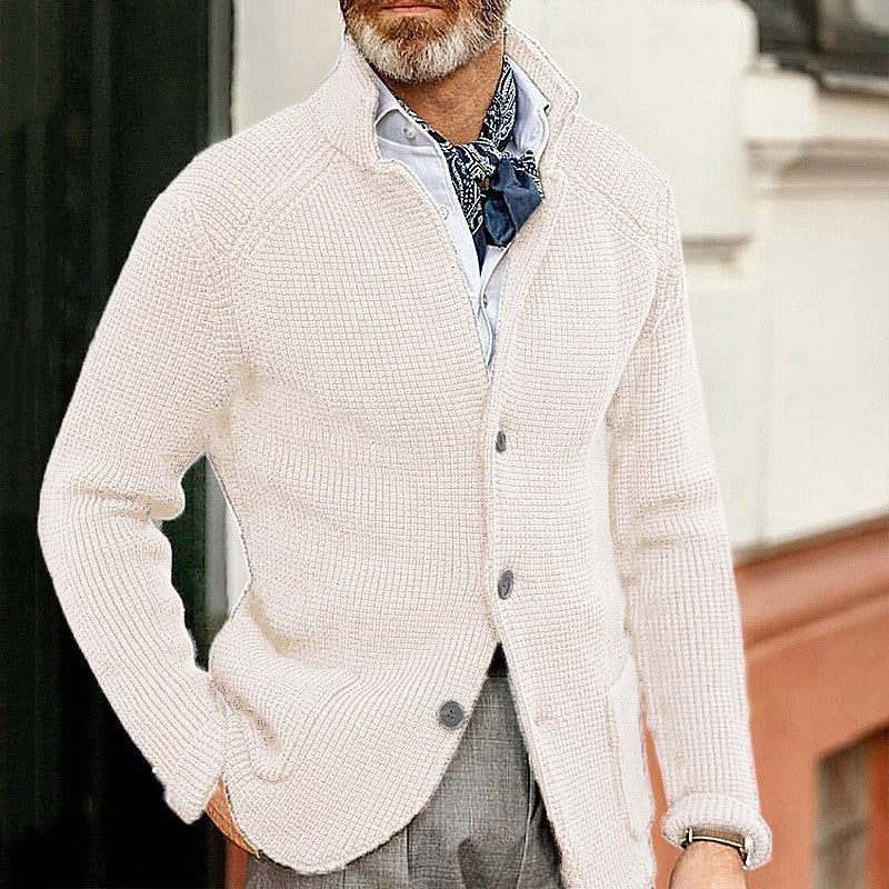 Cardigan de punto grueso para hombre con solapa abotonada