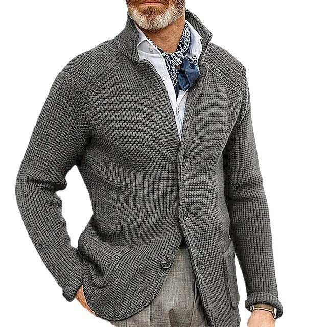 Cardigan de punto grueso para hombre con solapa abotonada