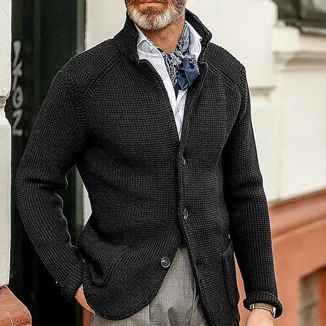 Cardigan de punto grueso para hombre con solapa abotonada