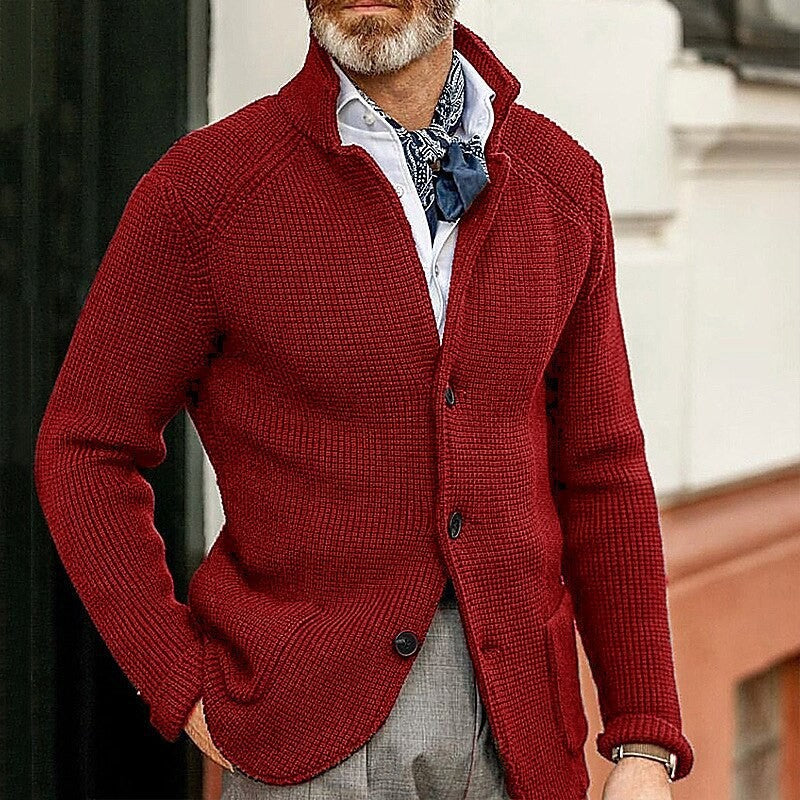 Cardigan de punto grueso para hombre con solapa abotonada