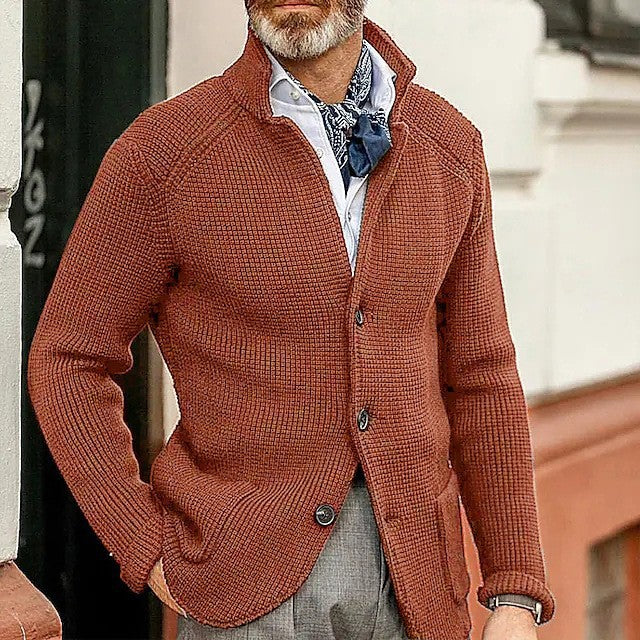 Cardigan de punto grueso para hombre con solapa abotonada