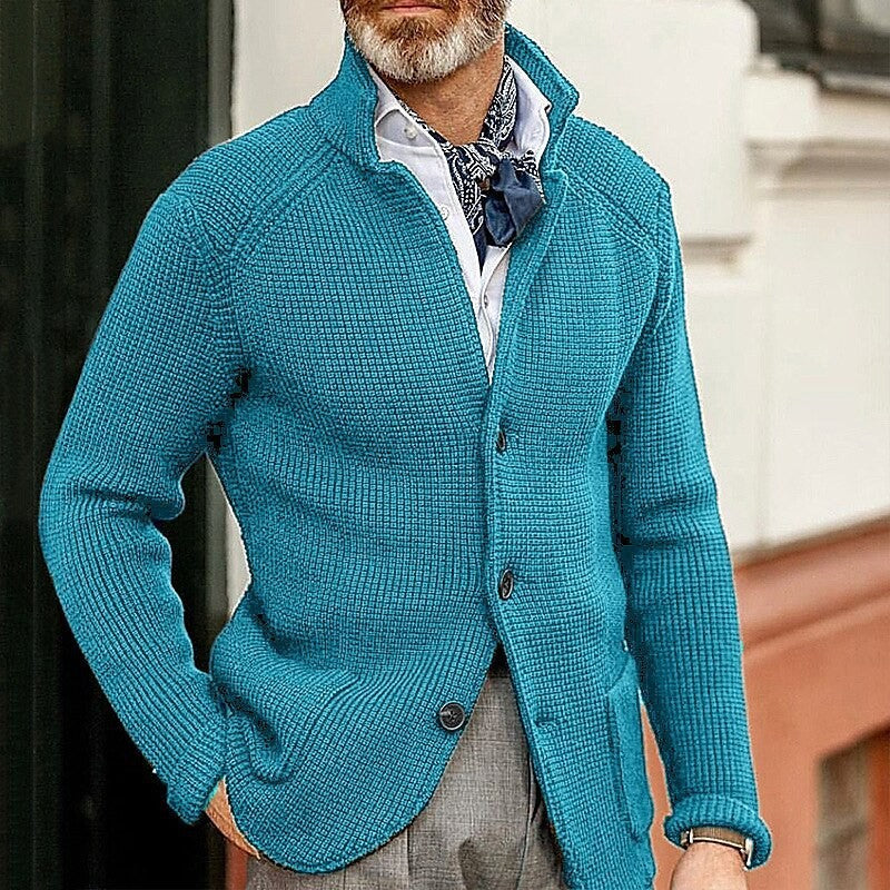 Cardigan de punto grueso para hombre con solapa abotonada
