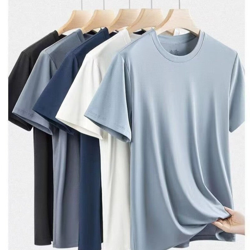 Camiseta básica de algodón con cuello redondo para hombre.